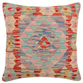handmade Traditional Pillow Red Blue Hand-Woven SQUARE 100% WOOL Hand woven turkish pillow 2 x 2