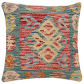 handmade Traditional Pillow Blue Red Hand-Woven SQUARE 100% WOOL Hand woven turkish pillow 2 x 2