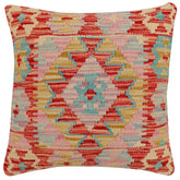 18x18 hand woven kilim throw pillow in red, blue and beige - Bohemian Lonnie