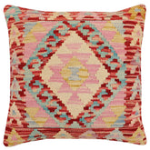 18x18 hand woven kilim throw pillow in red, blue and beige - Boho Chic Brendan