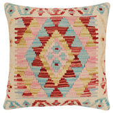 18x18 hand woven kilim throw pillow in beige, rust and blue - Bohemian Maria