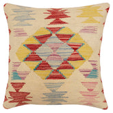 18x18 hand woven kilim throw pillow in beige, red and blue - Boho Chic Estrada
