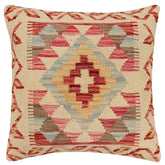 18x18 hand woven kilim throw pillow in beige, red and blue - Bohemian Lee