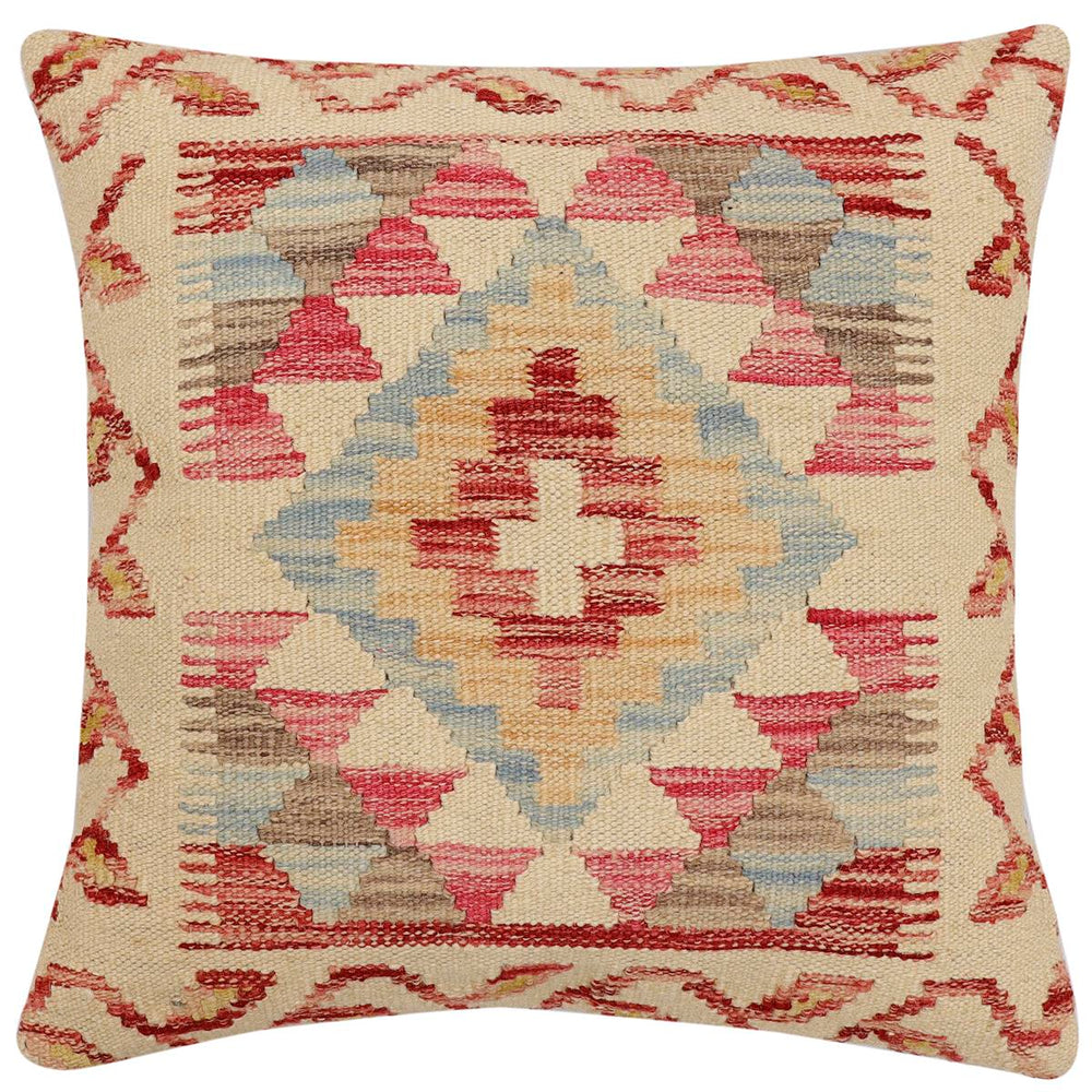handmade Traditional Pillow Beige Red Hand-Woven SQUARE 100% WOOL Hand woven turkish pillow 2 x 2