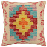18x18 hand woven kilim throw pillow in beige, red and blue - Boho Chic Ray