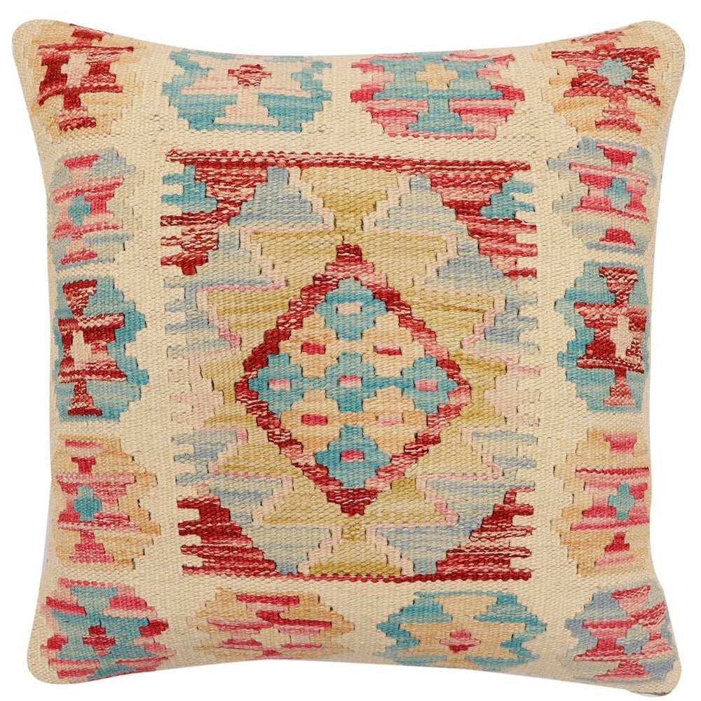 handmade Traditional Pillow Beige Red Hand-Woven SQUARE 100% WOOL Hand woven turkish pillow2 x 2