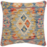 18x18 hand woven kilim throw pillow in blue, rust and red - Bohemian Brandt