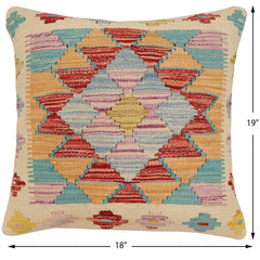 handmade Traditional Pillow Beige Rust Hand-Woven SQUARE 100% WOOL Hand woven turkish pillow 2 x 2