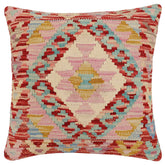 18x18 hand woven kilim throw pillow in rust, blue and beige - Bohemian Davis