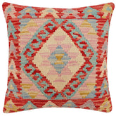 18x18 hand woven kilim throw pillow in rust, blue and beige - Boho Chic Cantu