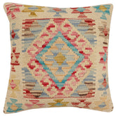 18x18 hand woven kilim throw pillow in red, blue and beige - Boho Chic Ezell