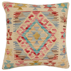 handmade Traditional Pillow Red Blue Hand-Woven SQUARE 100% WOOL Hand woven turkish pillow2 x 2
