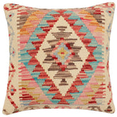 18x17 hand woven kilim throw pillow in rust, blue and beige - Rustic Cade