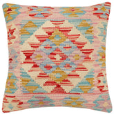 18x18 hand woven kilim throw pillow in red, beige and blue - Boho Chic Call
