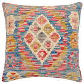 18x18 hand woven kilim throw pillow in blue, beige and gray - Boho Chic Camarill