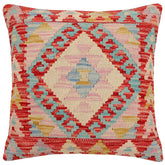 18x18 hand woven kilim throw pillow in red, beige and blue - Bohemian Canty