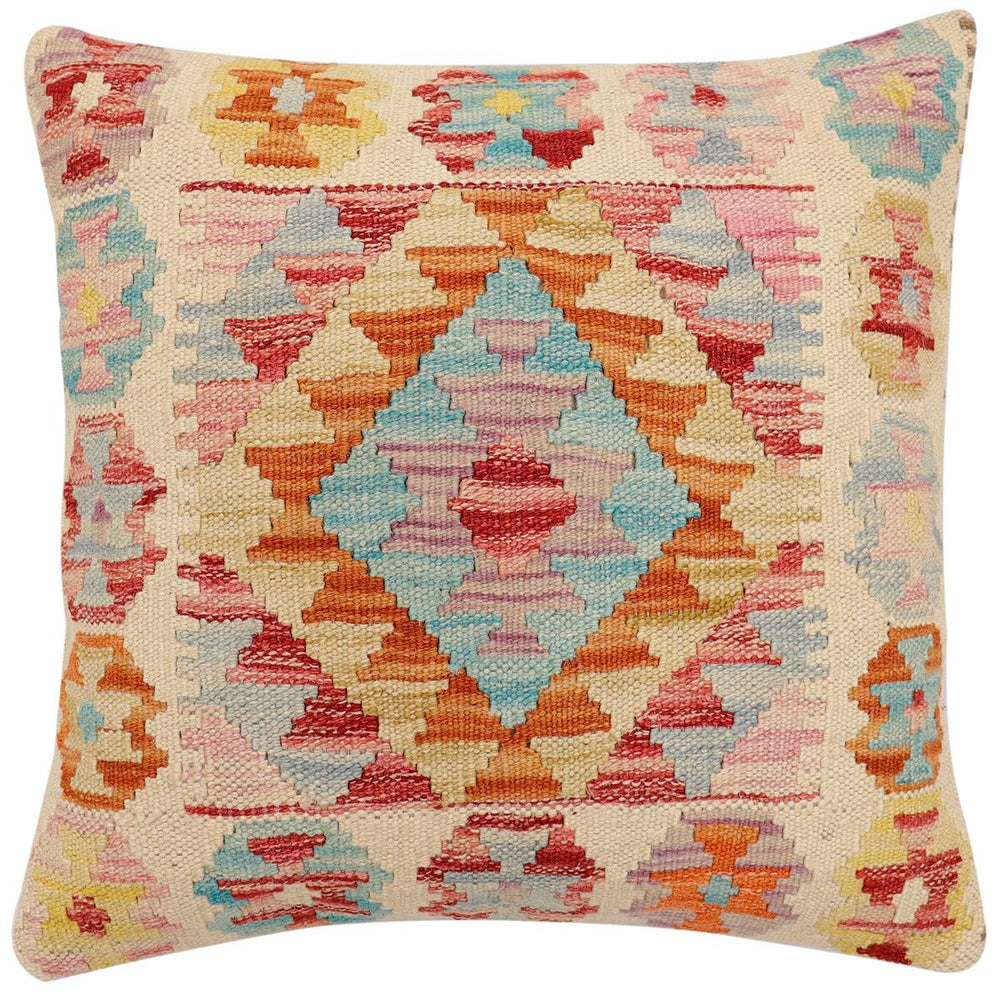 handmade Traditional Pillow Beige Rust Hand-Woven SQUARE 100% WOOL Hand woven turkish pillow 2 x 2