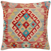 18x18 hand woven kilim throw pillow in red, beige and blue - Boho Chic Cardona