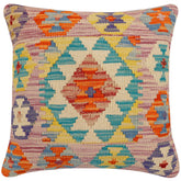 18x18 hand woven kilim throw pillow in purple, beige and blue - Rustic Carnahan
