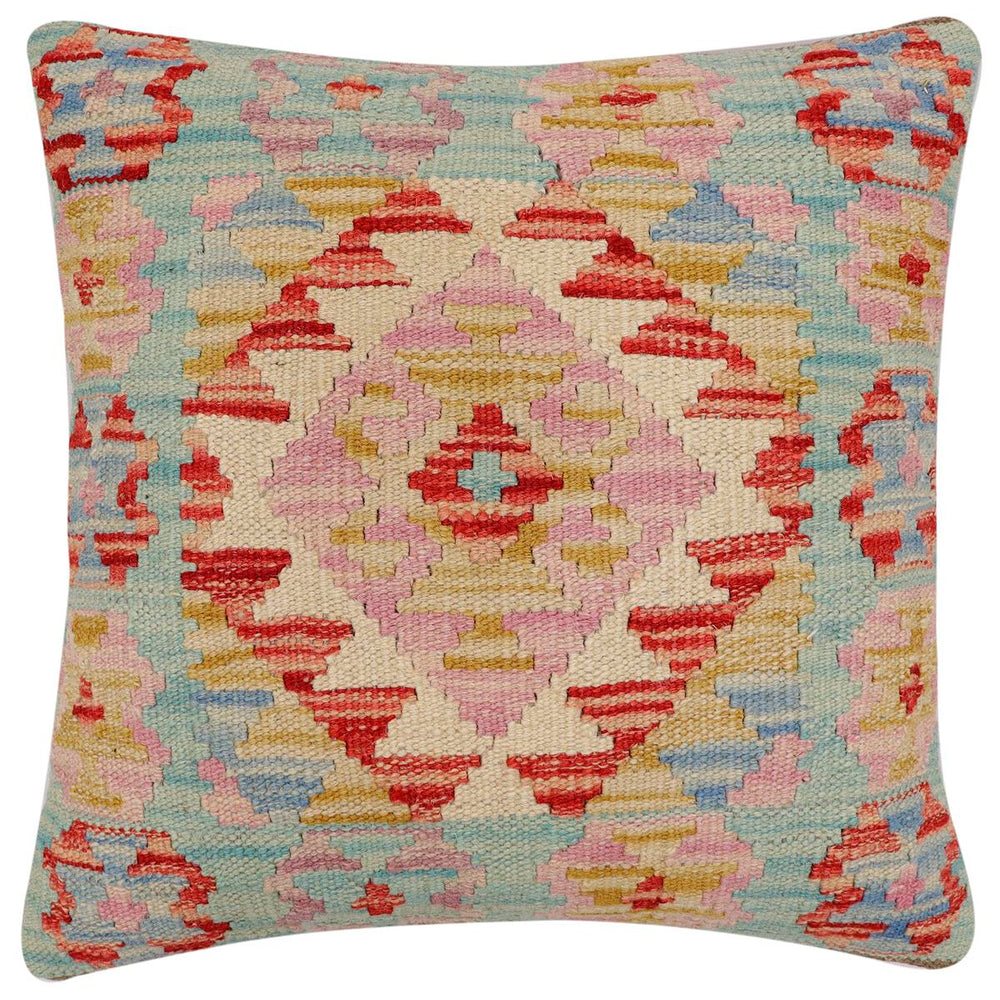handmade Traditional Pillow Blue Rust Hand-Woven SQUARE 100% WOOL Hand woven turkish pillow2 x 2