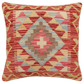 18x18 hand woven kilim throw pillow in rust, beige and blue - Bohemian Cartwrig