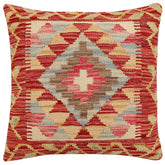 18x18 hand woven kilim throw pillow in rust, beige and blue - Boho Chic Caruso