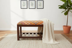 handmade Traditional Shoe Rack Rust Blue Hand-made RECTANGLE Vegetable dyed wool and wood