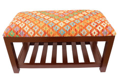 handmade Traditional Shoe Rack Rust Blue Hand-made RECTANGLE Vegetable dyed wool and wood