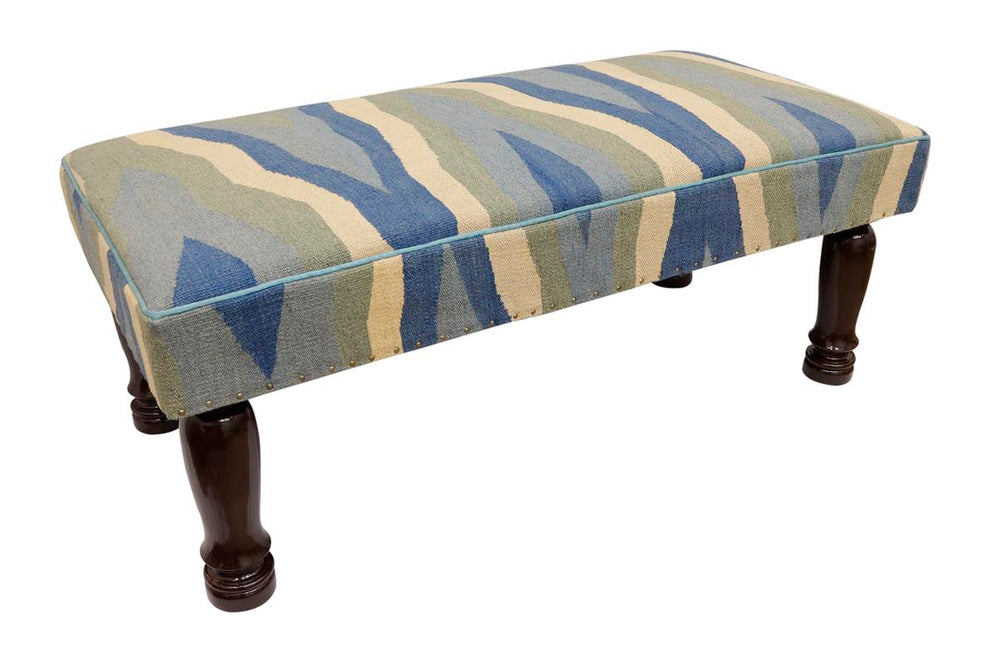 handmade Traditional Settees Blue Beige Hand-made RECTANGLE Vegetable dyed wool and wood 48 x 24 x 21