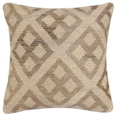 18x18 hand woven kilim throw pillow in beige, tan and brown - Bohemian Synthia