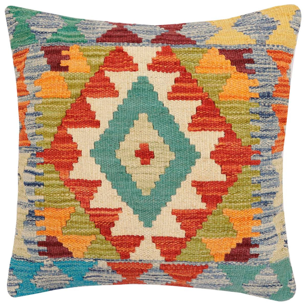 handmade Traditional Pillow Rust Blue Hand-Woven SQUARE 100% WOOL Hand woven turkish pillow2 x 2