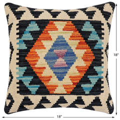 handmade Traditional Pillow Blue Rust Hand-Woven SQUARE 100% WOOL Hand woven turkish pillow2 x 2