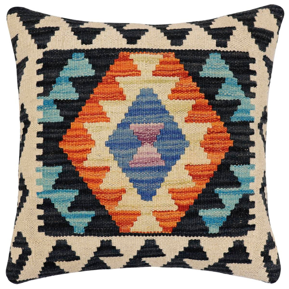 handmade Traditional Pillow Blue Rust Hand-Woven SQUARE 100% WOOL Hand woven turkish pillow2 x 2