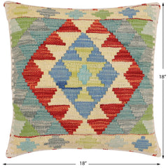 handmade Traditional Pillow Rust Blue Hand-Woven SQUARE 100% WOOL Hand woven turkish pillow2 x 2