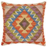 18x18 hand woven kilim throw pillow in rust, blue and beige - Boho Chic Raguel
