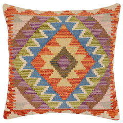 handmade Traditional Pillow Rust Blue Hand-Woven SQUARE 100% WOOL Hand woven turkish pillow2 x 2
