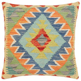18x18 hand woven kilim throw pillow in rust, blue and beige - Boho Chic Yolande