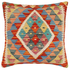 handmade Traditional Pillow Rust Blue Hand-Woven SQUARE 100% WOOL Hand woven turkish pillow2 x 2