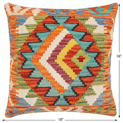 handmade Modern Pillow Rust Blue Hand-Woven SQUARE 100% WOOL Hand woven turkish pillow 2 x 2