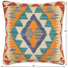handmade Traditional Pillow Blue Rust Hand-Woven SQUARE 100% WOOL Hand woven turkish pillow2 x 2