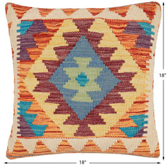 handmade Traditional Pillow Rust Blue Hand-Woven SQUARE 100% WOOL Hand woven turkish pillow2 x 2