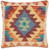 18x18 hand woven kilim throw pillow in rust, blue and beige - Bohemian Mackenzi