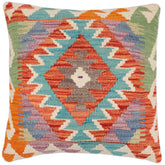 18x18 hand woven kilim throw pillow in rust, blue and beige - Boho Chic Kathalee