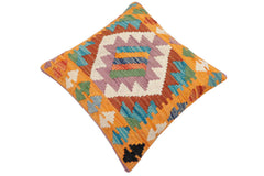 handmade Traditional Pillow Blue Orange Hand-Woven SQUARE 100% WOOL Hand woven turkish pillow2 x 2