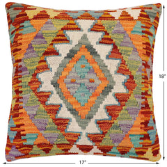 handmade Traditional Pillow Rust Blue Hand-Woven SQUARE 100% WOOL Hand woven turkish pillow 2 x 2