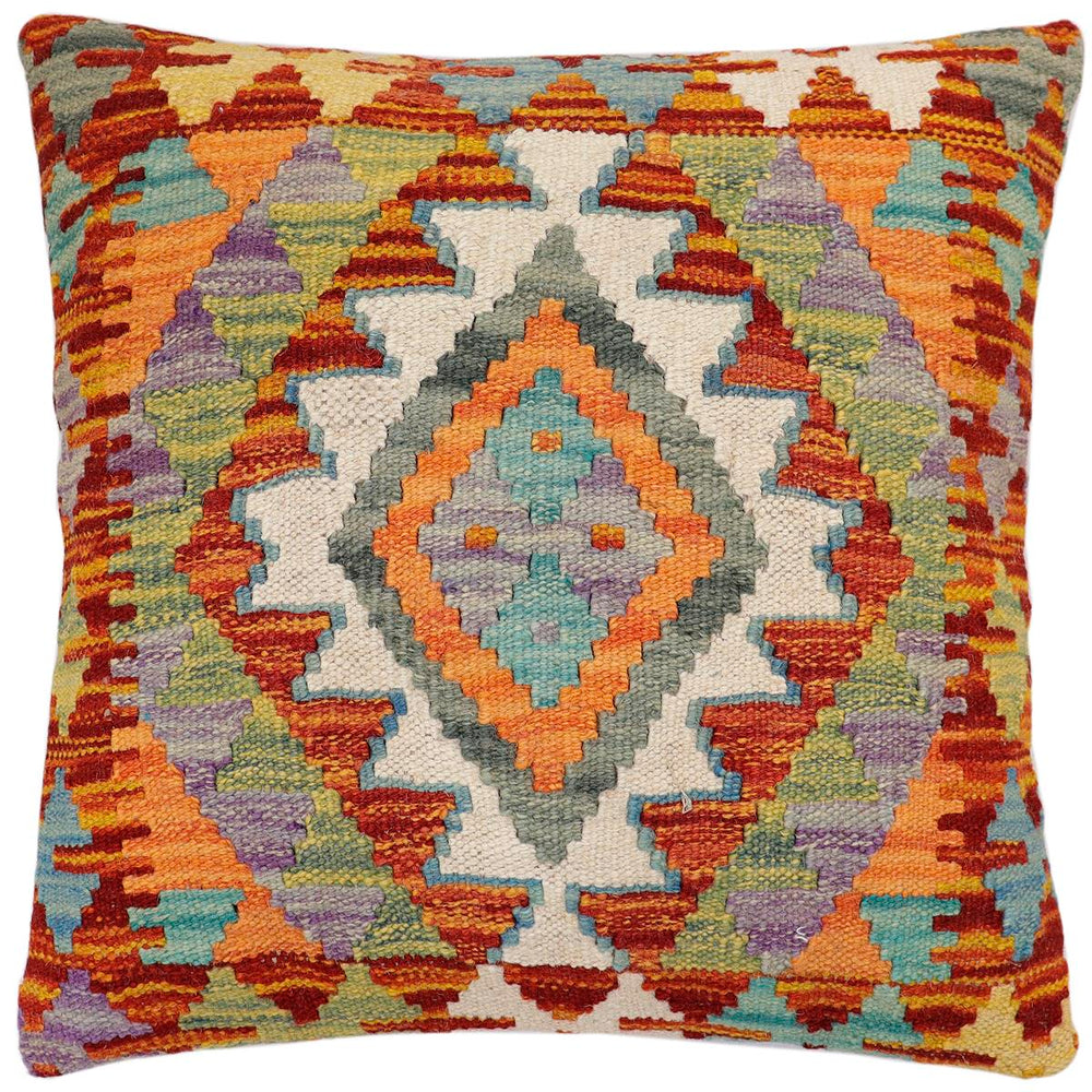 handmade Traditional Pillow Rust Blue Hand-Woven SQUARE 100% WOOL Hand woven turkish pillow 2 x 2