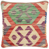 18x18 hand woven kilim throw pillow in red, gray and beige - Boho Chic Shauna