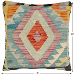 handmade Traditional Pillow Blue Rust Hand-Woven SQUARE 100% WOOL Hand woven turkish pillow2 x 2