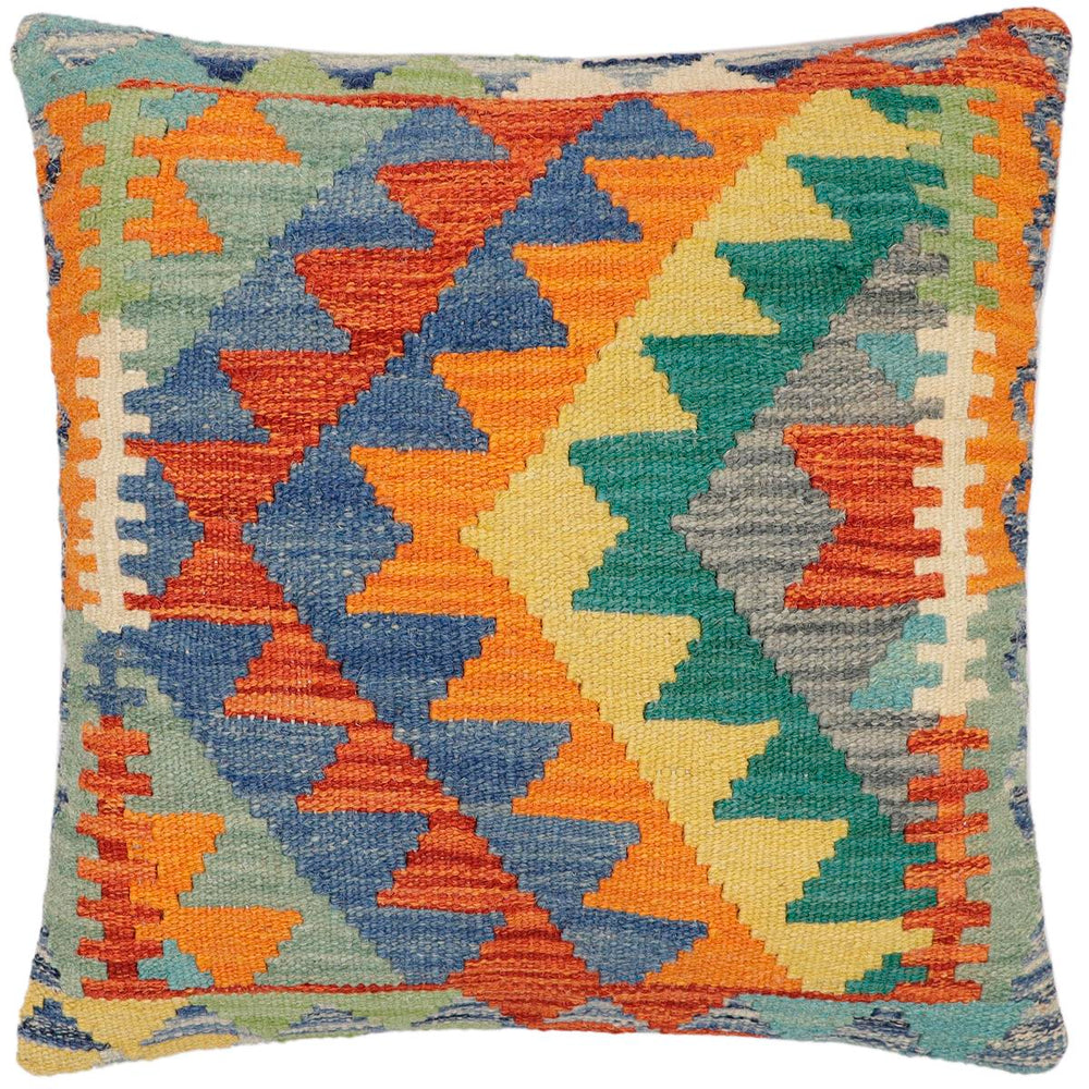 handmade Modern Pillow Rust Blue Hand-Woven SQUARE 100% WOOL Hand woven turkish pillow 2 x 2