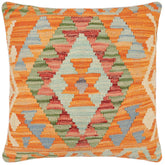 18x18 hand woven kilim throw pillow in orange, blue and red - Boho Chic Jonelle